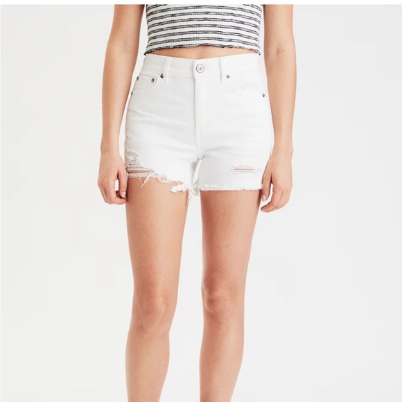 AE High-Waisted Denim Midi white shorts size 6 - Picture 1 of 15